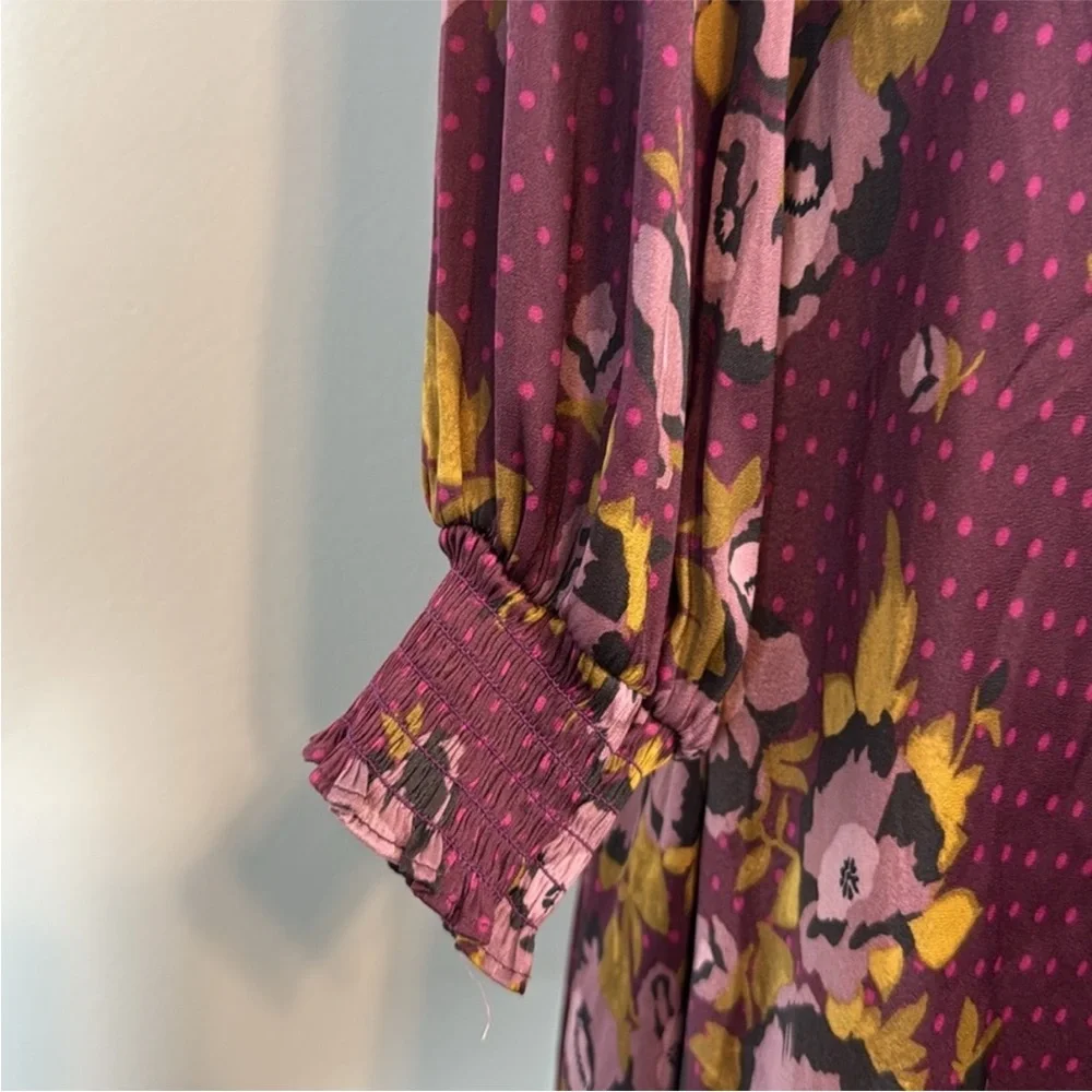 Free People Morning Light Retro Floral Mini Dress in Purple Combo. Size 12.